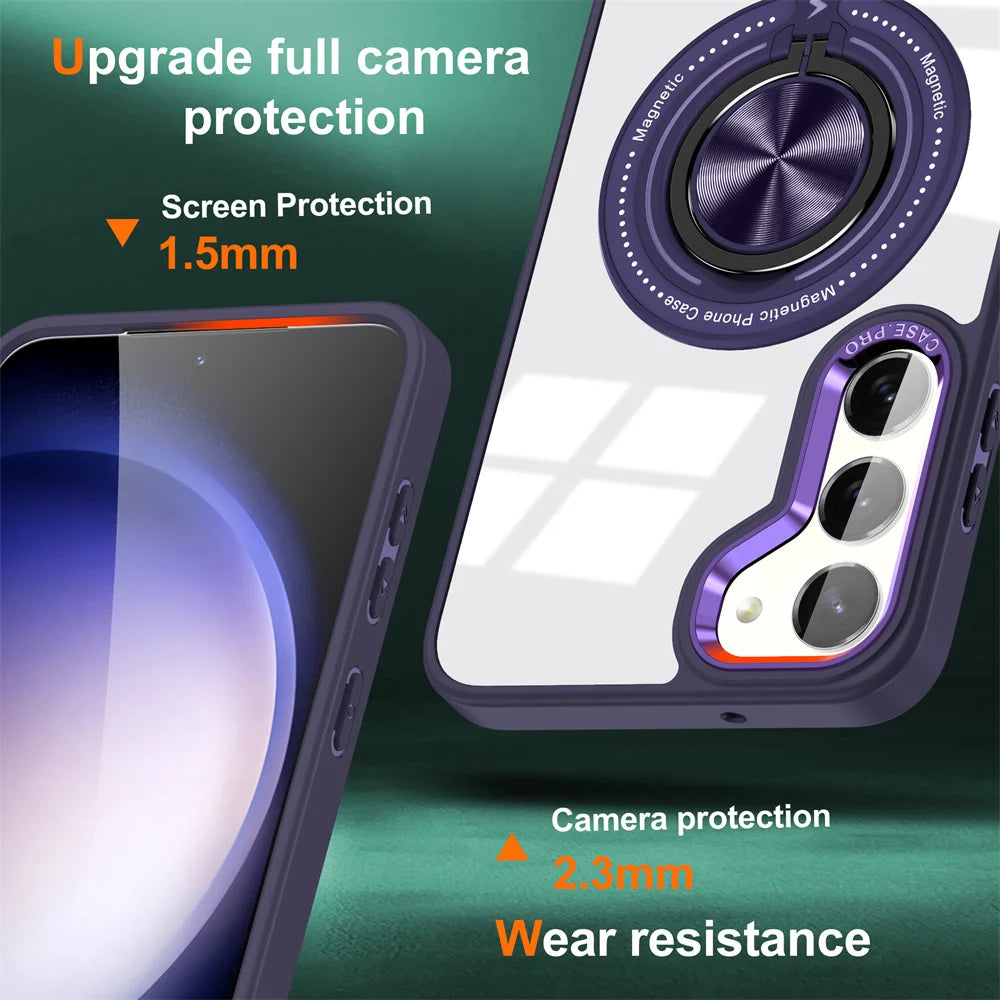 Crystal Clear Magnetic Case with Ring Stand for Samsung Galaxy S24 Series
