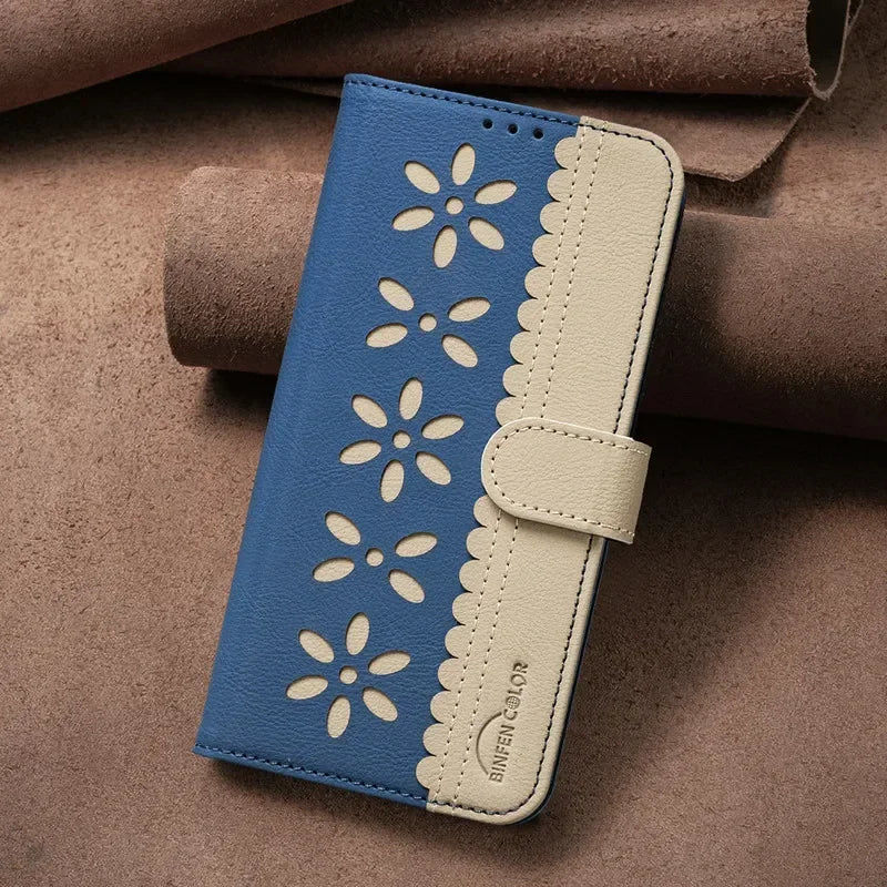 Flower Pattern Flip Leather Wallet Case for iPhone 16 Series