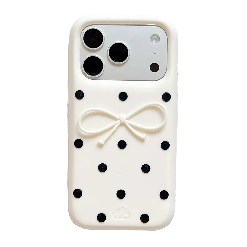 3D Black Polka Dot Bow Silicone Case for iPhone 17 Series