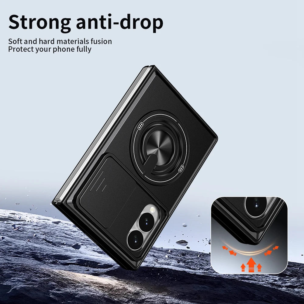Shockproof Sliding Camera Protection Case with 360° Rotating Magnetic Ring Stand for Samsung Galaxy Z Fold 8