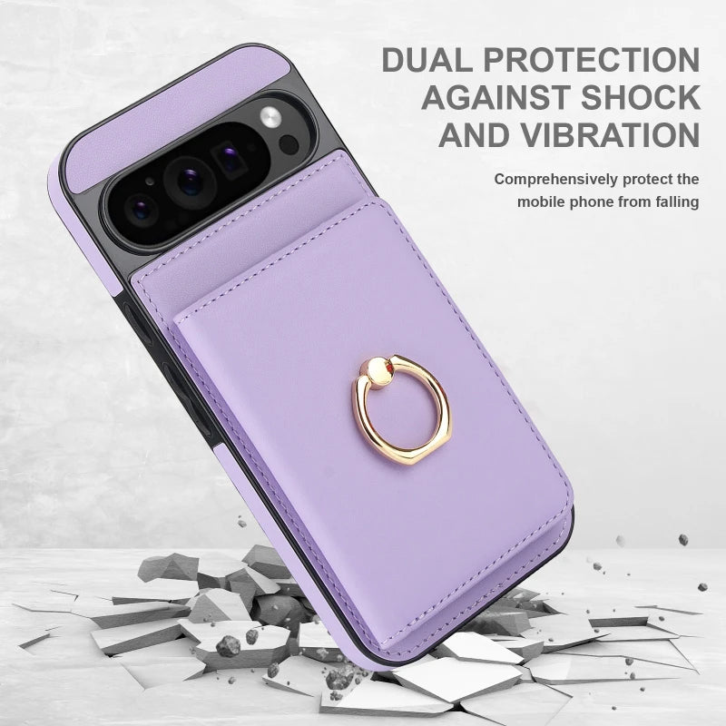 Google Pixel 10 Series Leather Case with Card Holder and Kickstand