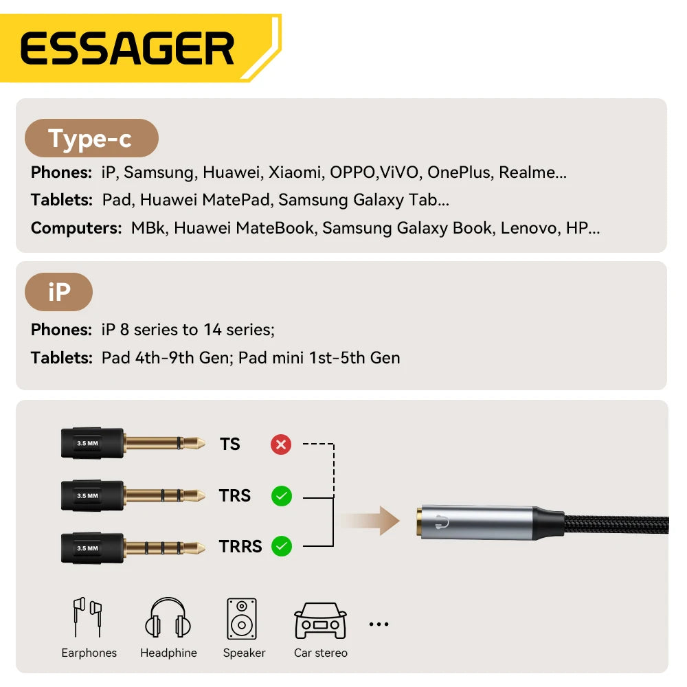 Essager L-Shaped USB-C to 3.5mm Audio Cable