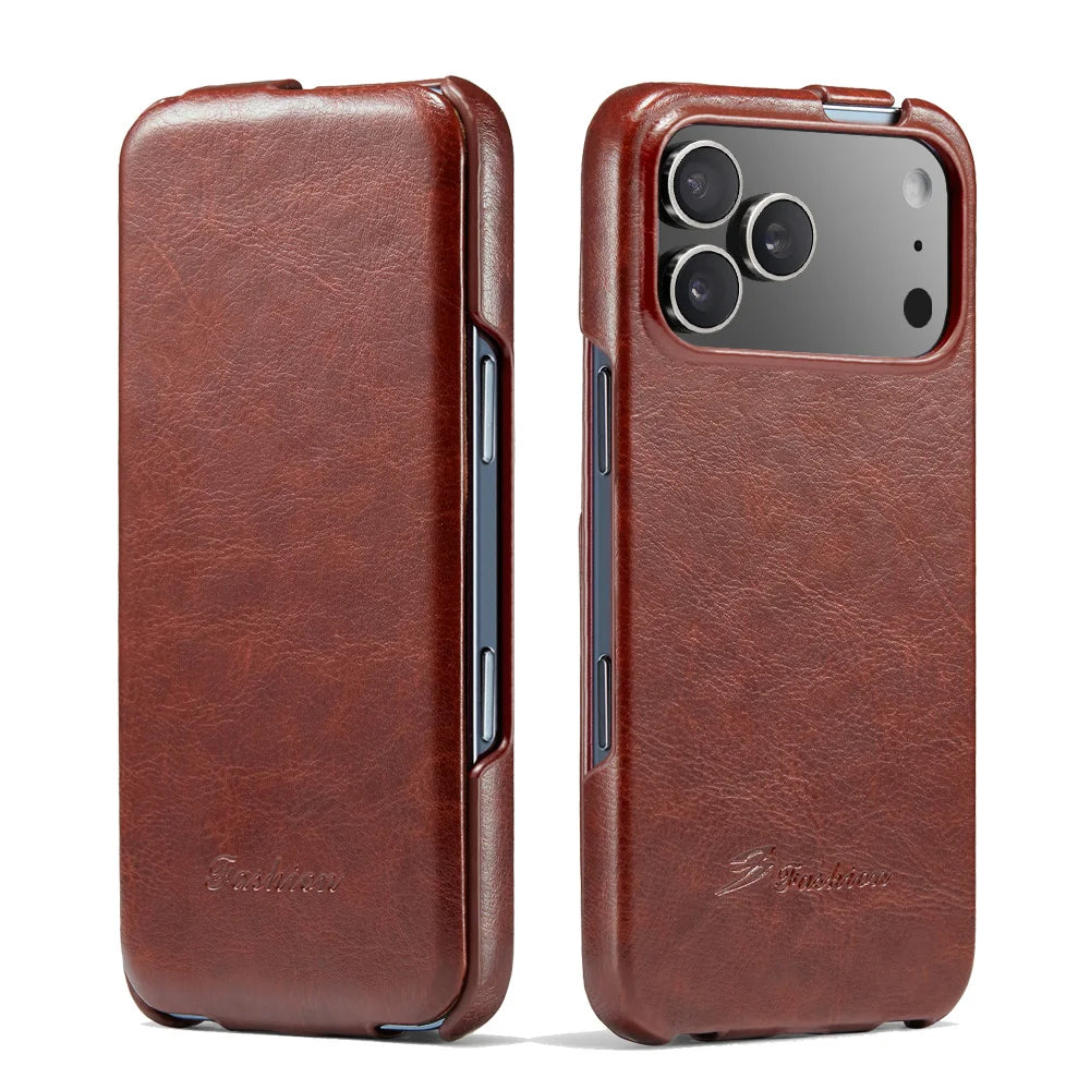 Textured Leather Flip Case with Raised Camera Ring for iPhone 18 Series
