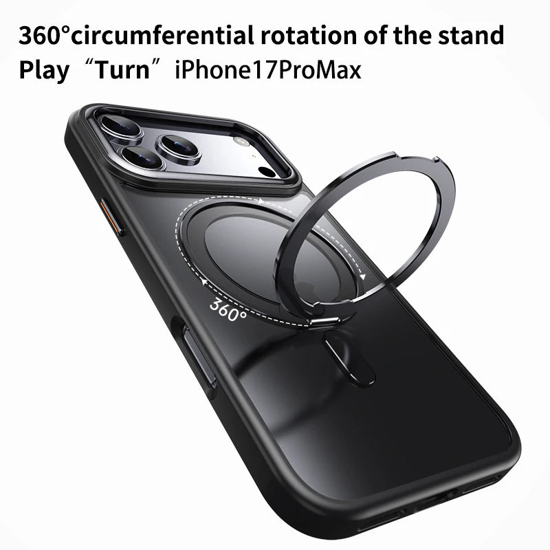MagSafe Compatible Transparent Case with 360° Kickstand for iPhone 17 Series
