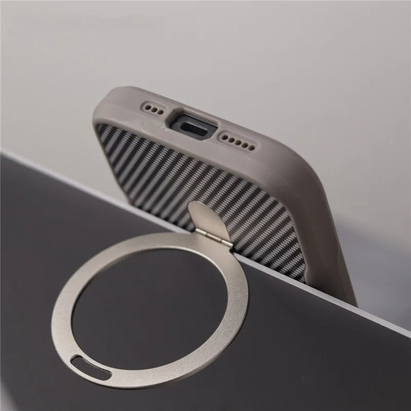 Carbon Fiber Magnetic Ring Kickstand MagSafe Case for iPhone 16 Series