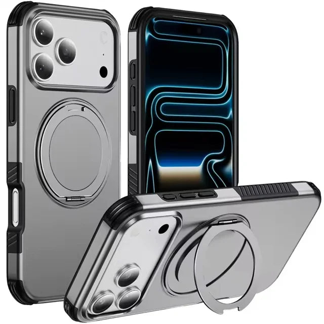 Dual-Layer Shockproof Case with 360° Rotating Ring Stand for iPhone 18 Series
