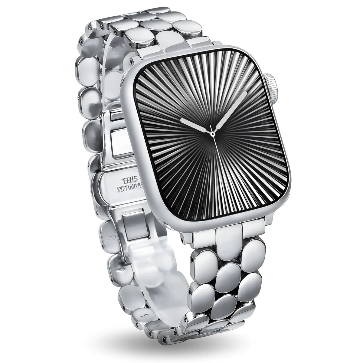 Three-Row Link Bracelet with Push-Button Clasp for Apple Watch