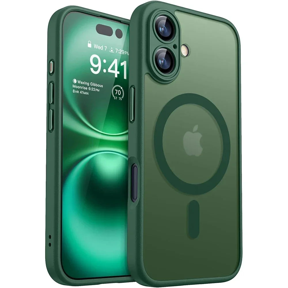 Luxury Matte Translucent MagSafe Armor Case for iPhone 16 Series