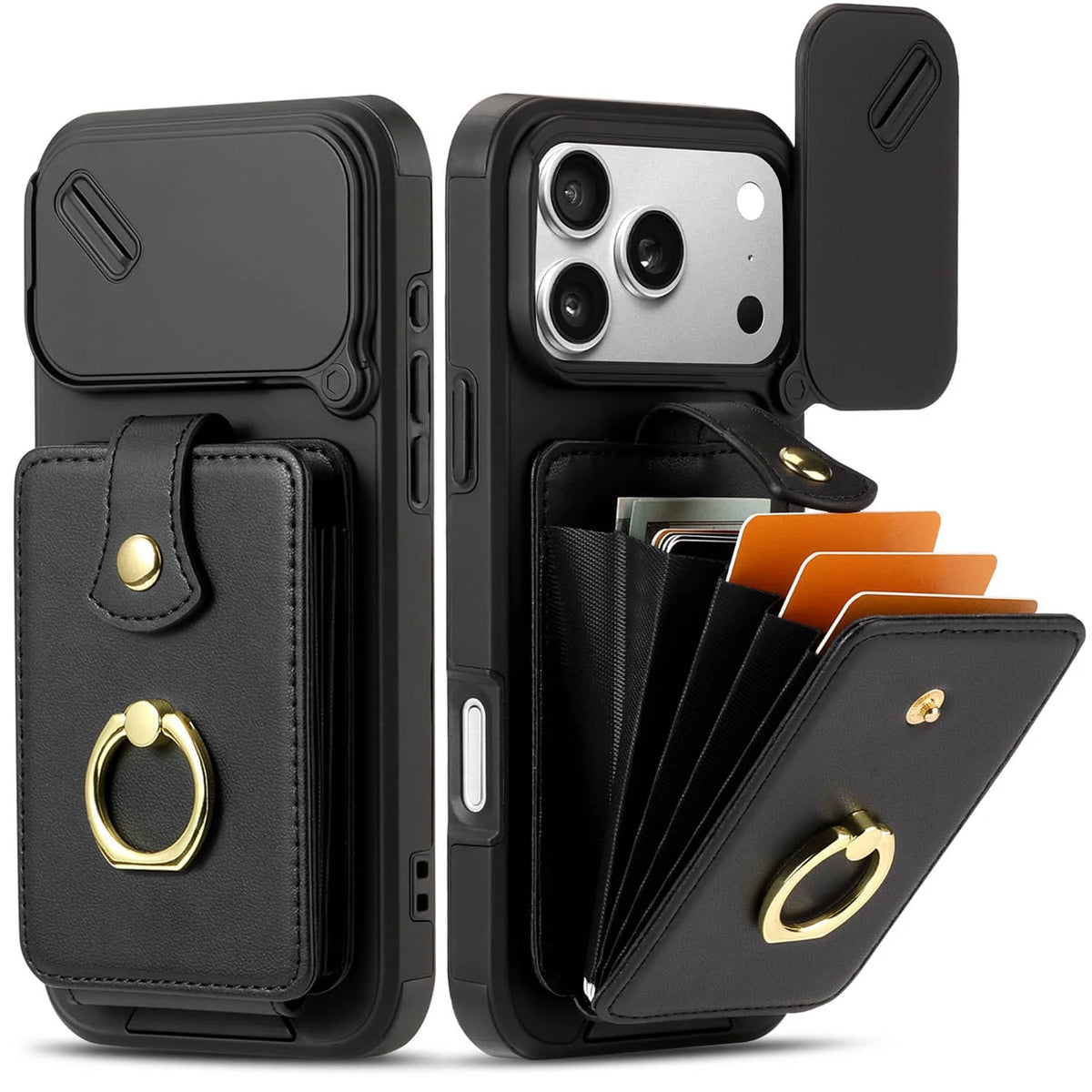 4-Card Wallet Case with Sliding Camera Cover and Ring Stand for iPhone 17 Series