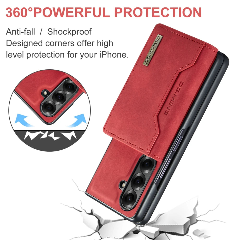 Samsung Galaxy Z Fold 7 Magnetic Leather Wallet Case with Built-in Kickstand