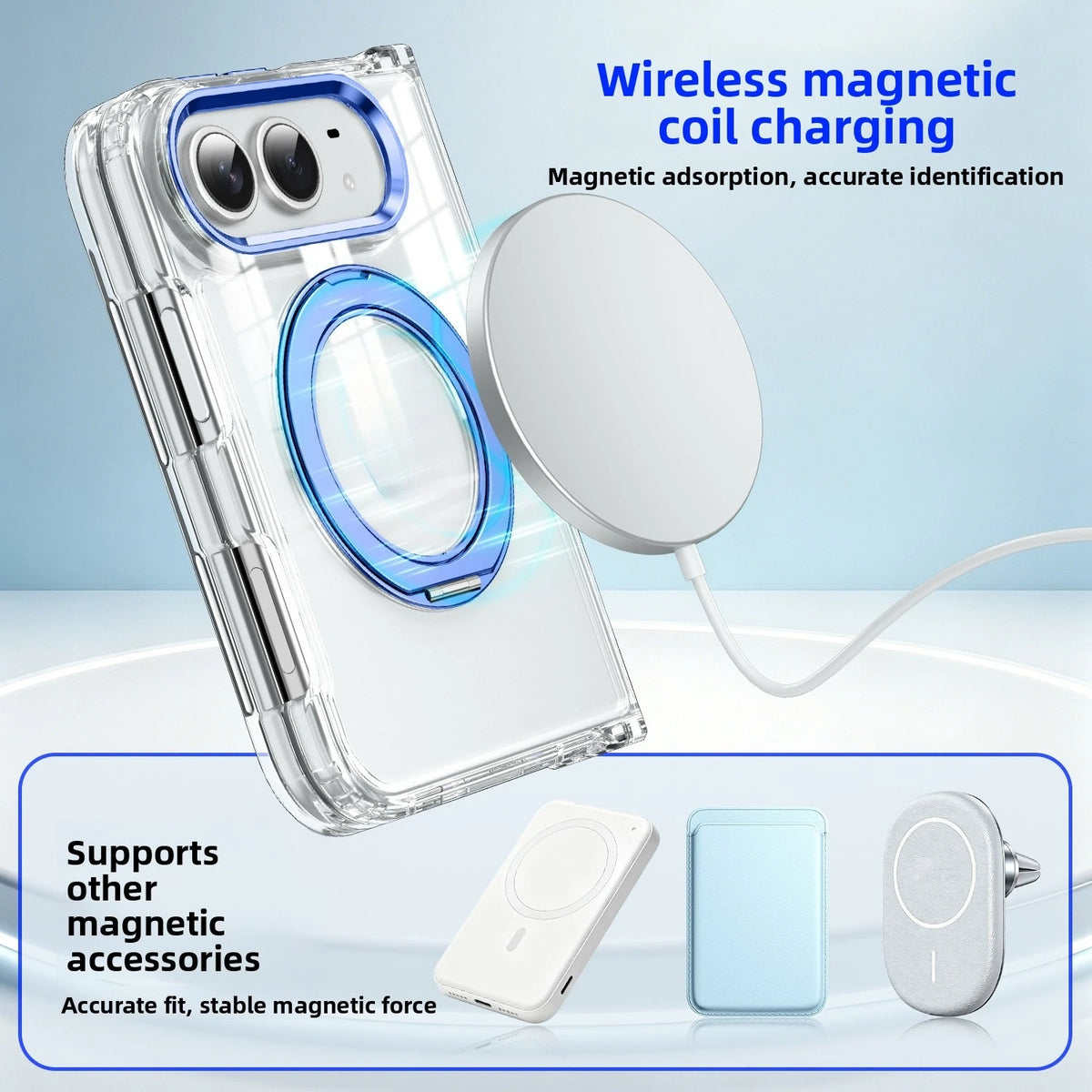 Shockproof Clear MagSafe Case with 360° Rotating Kickstand Ring for iPhone Duo