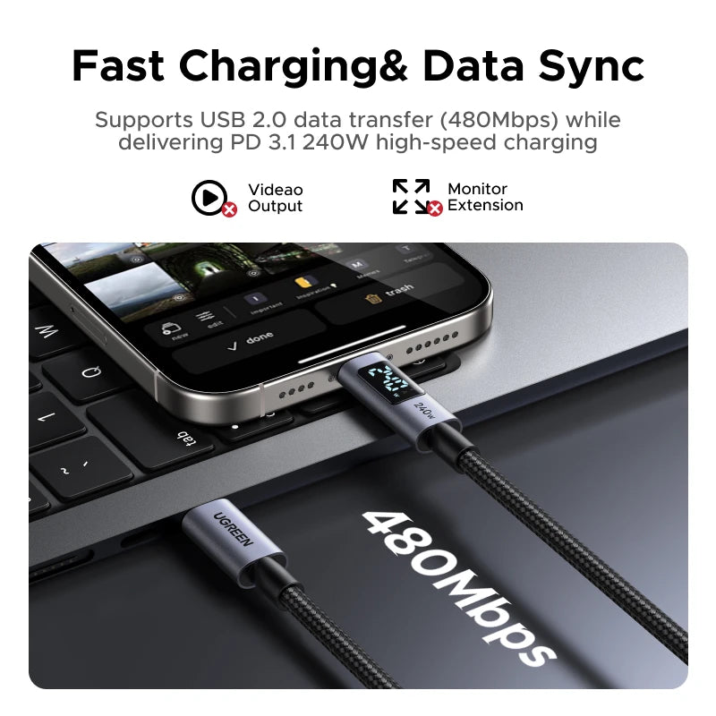 UGREEN 240W USB-C Cable with Digital Power Display