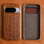 Crocodile-Embossed Leather Camera Protection Case with Raised Lens Ring for Google Pixel 10 Series