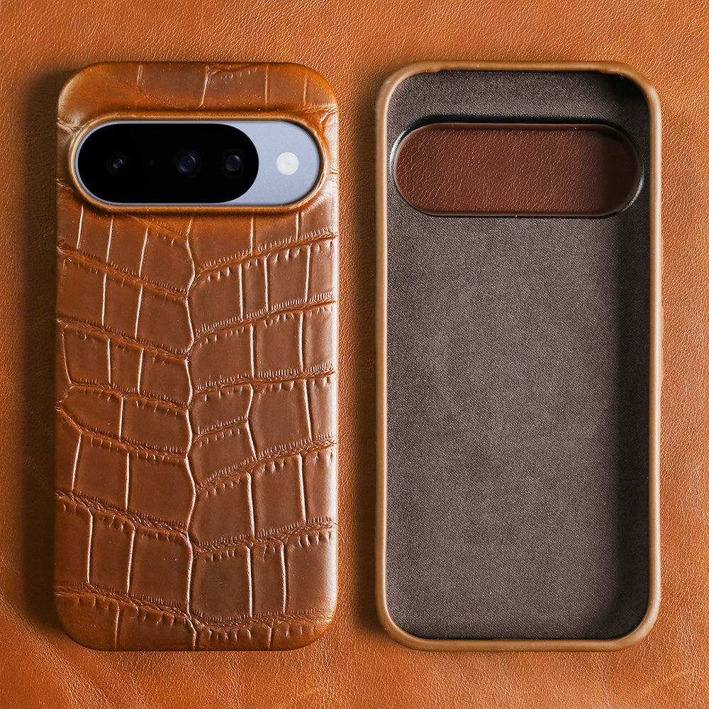 Crocodile-Embossed Leather Camera Protection Case with Raised Lens Ring for Google Pixel 10 Series