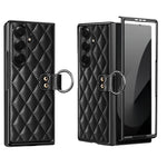 Diamond Grid Leather Magnetic Case with Ring Holder for Samsung Galaxy Z Fold 8 Ultra