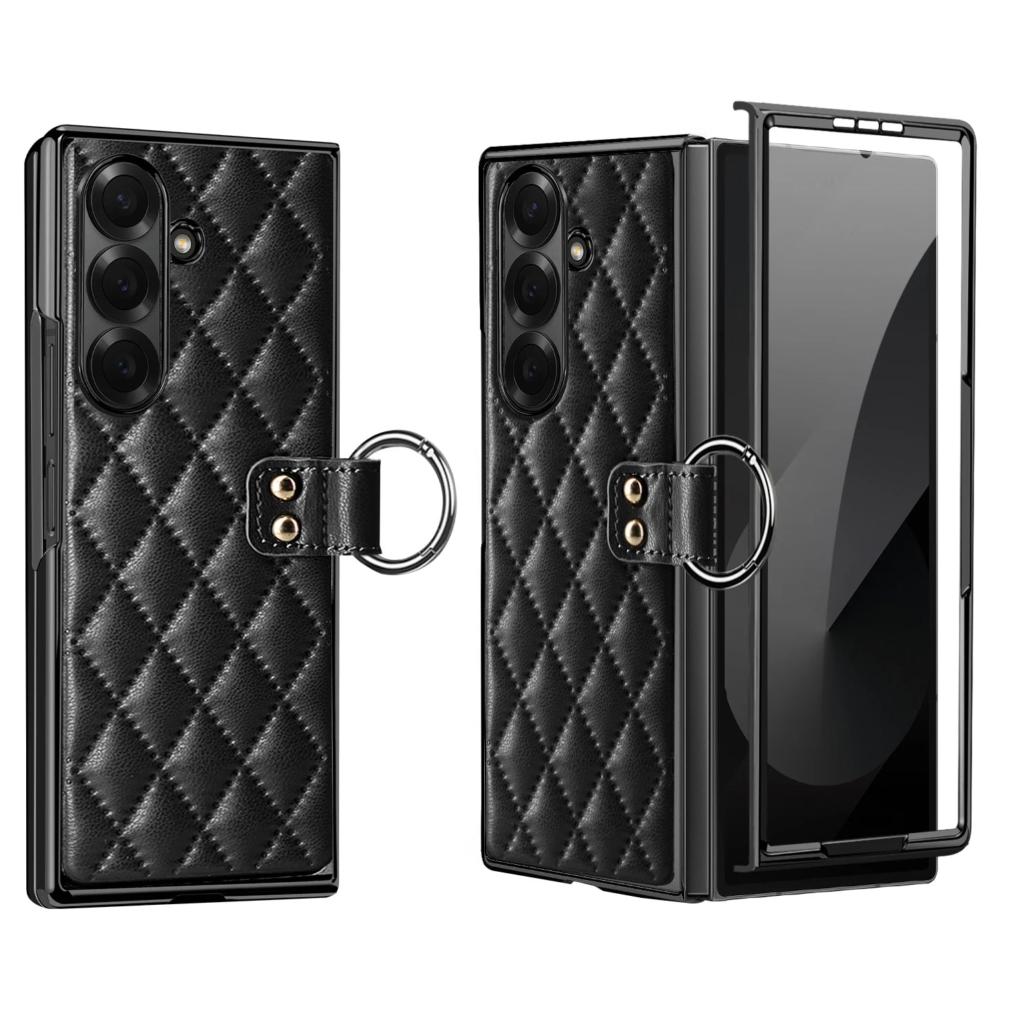 Diamond Grid Leather Magnetic Case with Ring Holder for Samsung Galaxy Z Fold 8 Ultra