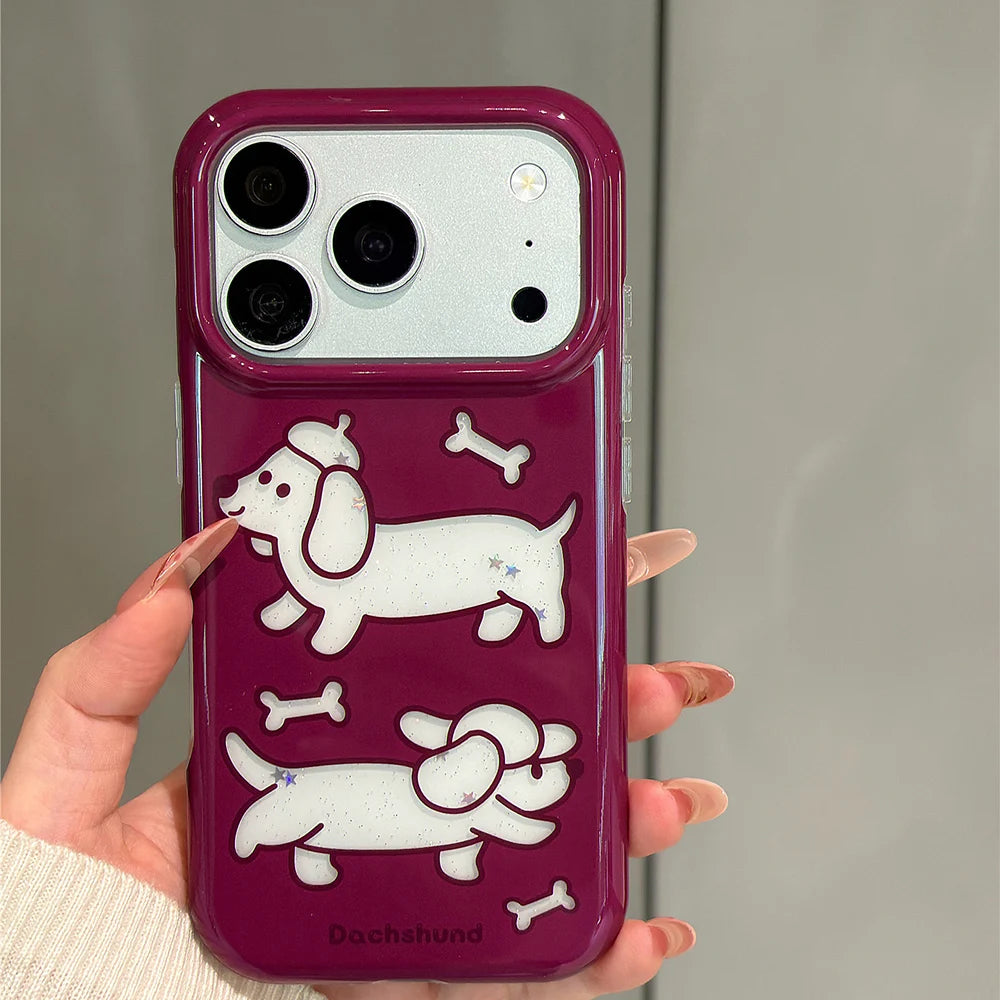 Dachshund Glitter Case with Raised Camera Frame for iPhone 18 Series