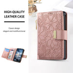 Embossed Leather Wallet Flip Case with Adjustable Stand for iPhone Duo