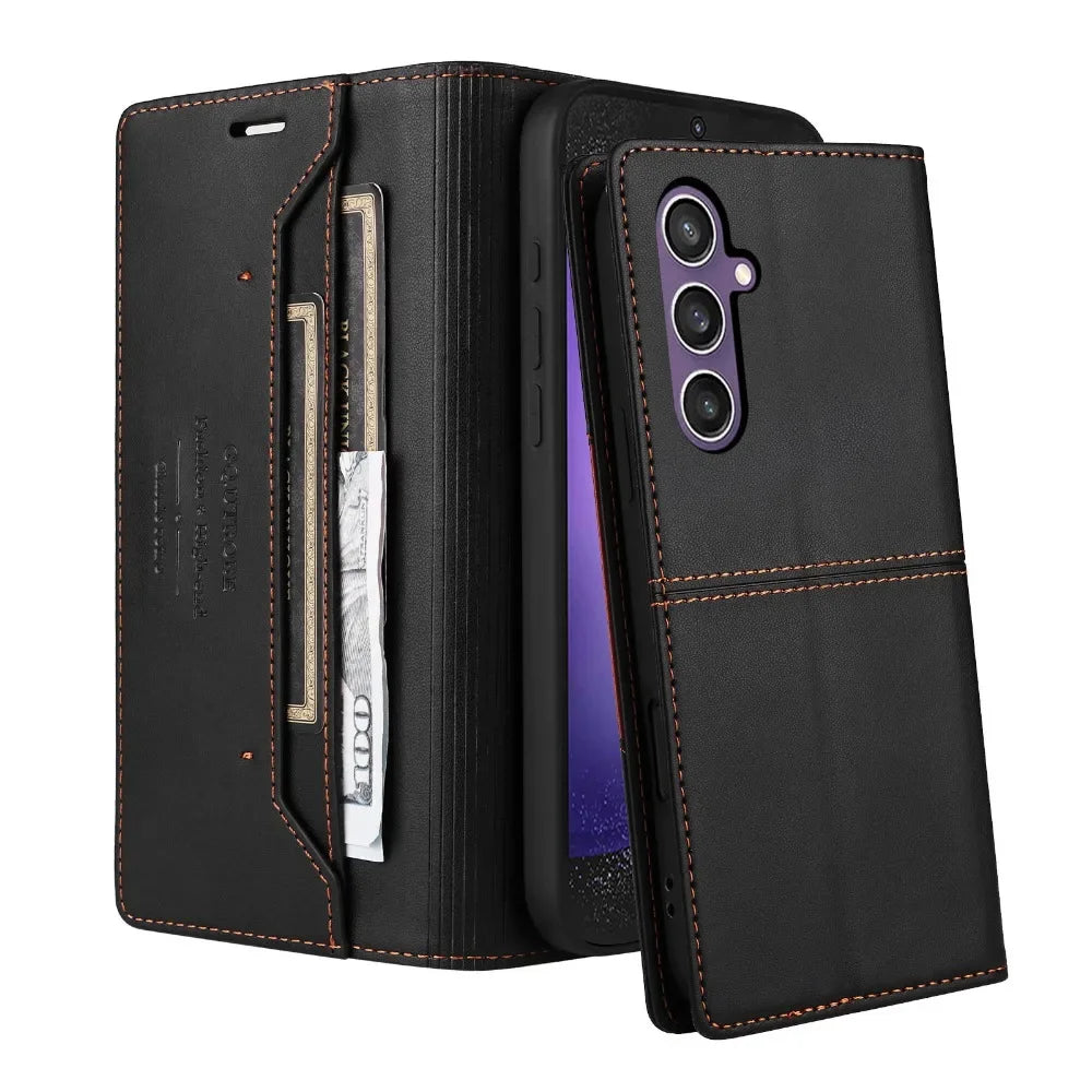 Leather Flip Wallet Case with Card Holder and Stand for Samsung Galaxy S24 Series