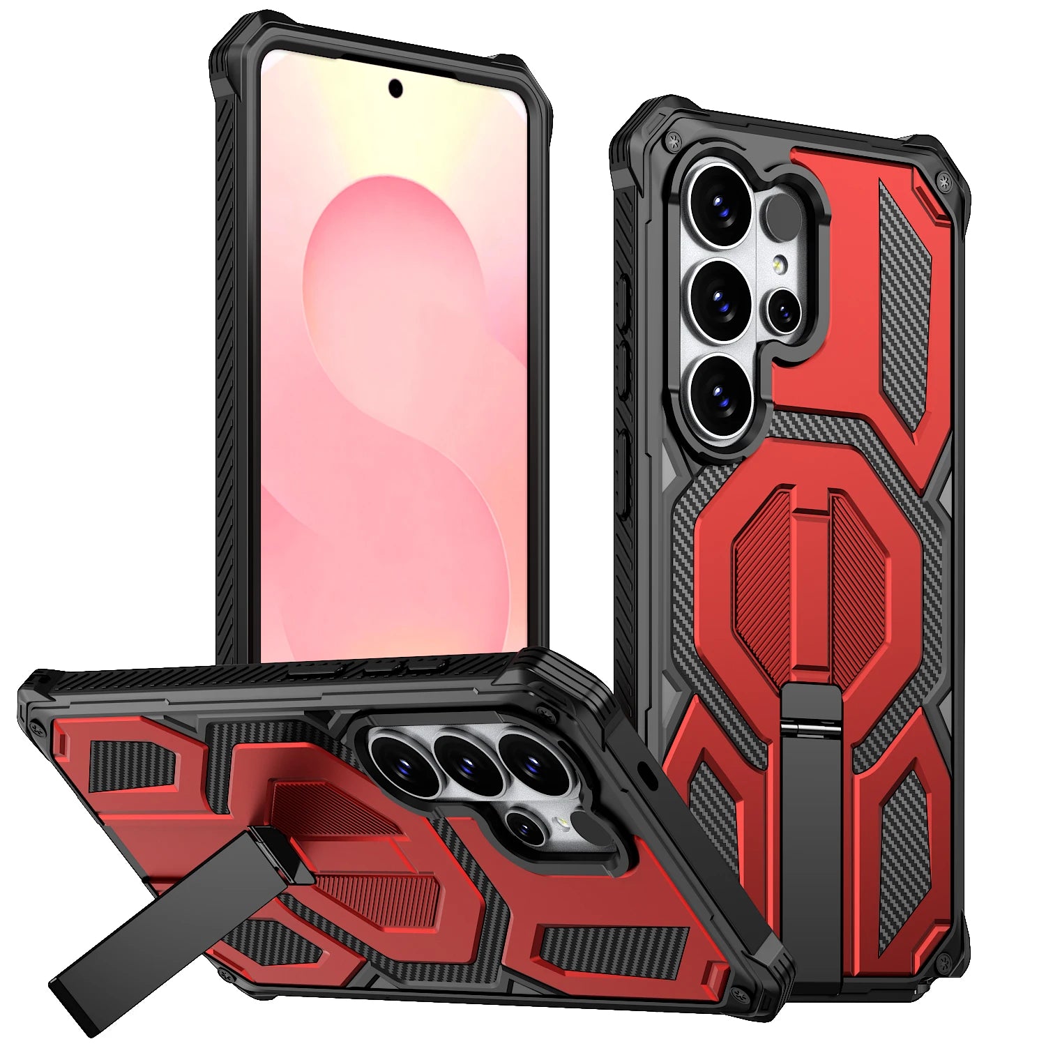 Full-Body Triple-Shield Magnetic Armor Case with Metal Kickstand for Samsung Galaxy S26 Series