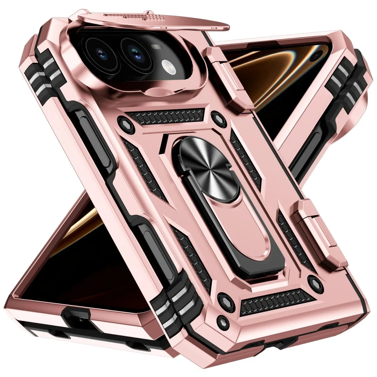 Military-Grade Case with Flip Camera Cover and Rotating Ring Stand for iPhone Duo