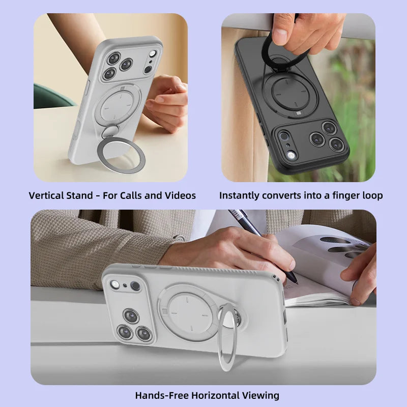 Full Protection MagSafe Case with Rotating Ring Stand for iPhone 17 Series