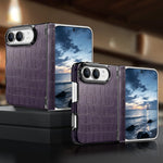 Crocodile Embossed Leather Case with Camera Lens Protection Ring for iPhone Duo