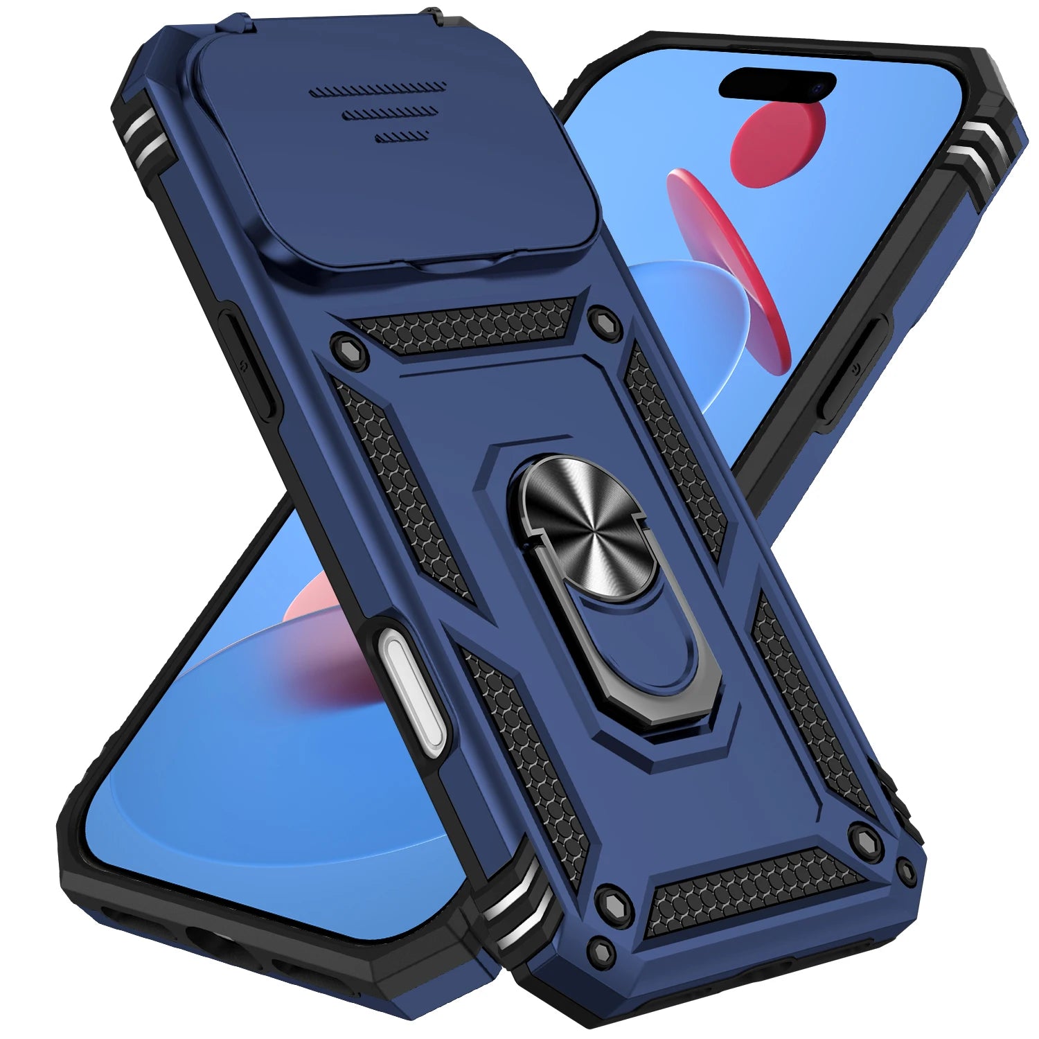 iPhone 17 Series Military-Grade Drop Protection PC+TPU Case with Magnetic Ring and Sliding Lens Protection