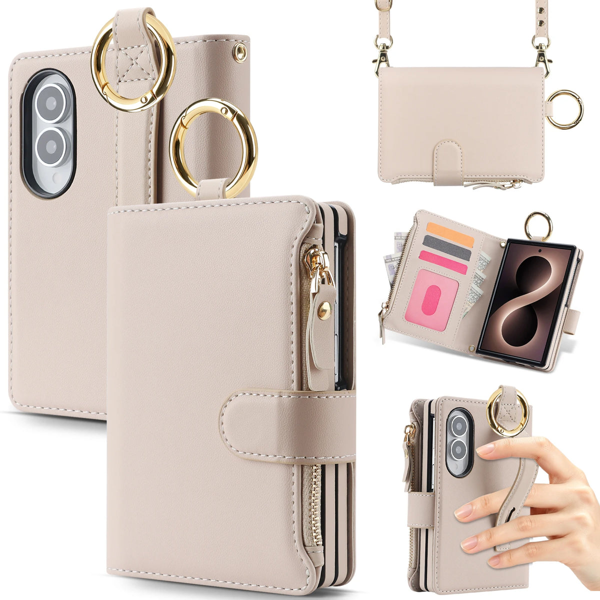 Leather Crossbody Wallet Case with Adjustable Strap for Samsung Galaxy Z Fold 8