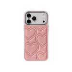 Embossed Heart Leather Case with Raised Camera Frame for iPhone 18 Series