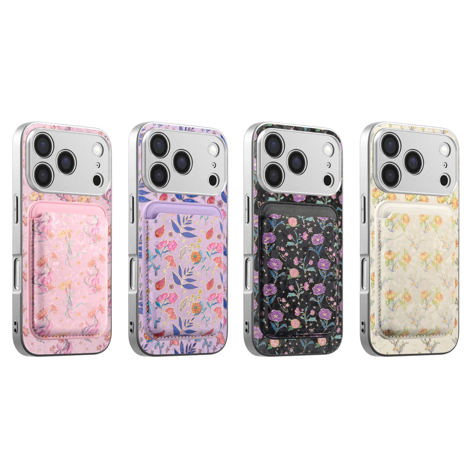 Embossed Leather MagSafe Case with Detachable Card Holder for iPhone 17 Series