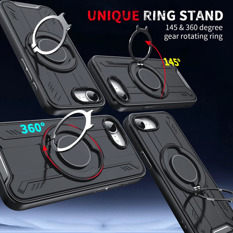 Shockproof Magnetic Hybrid Phone Case with Rotating Ring Bracket for iPhone 16e