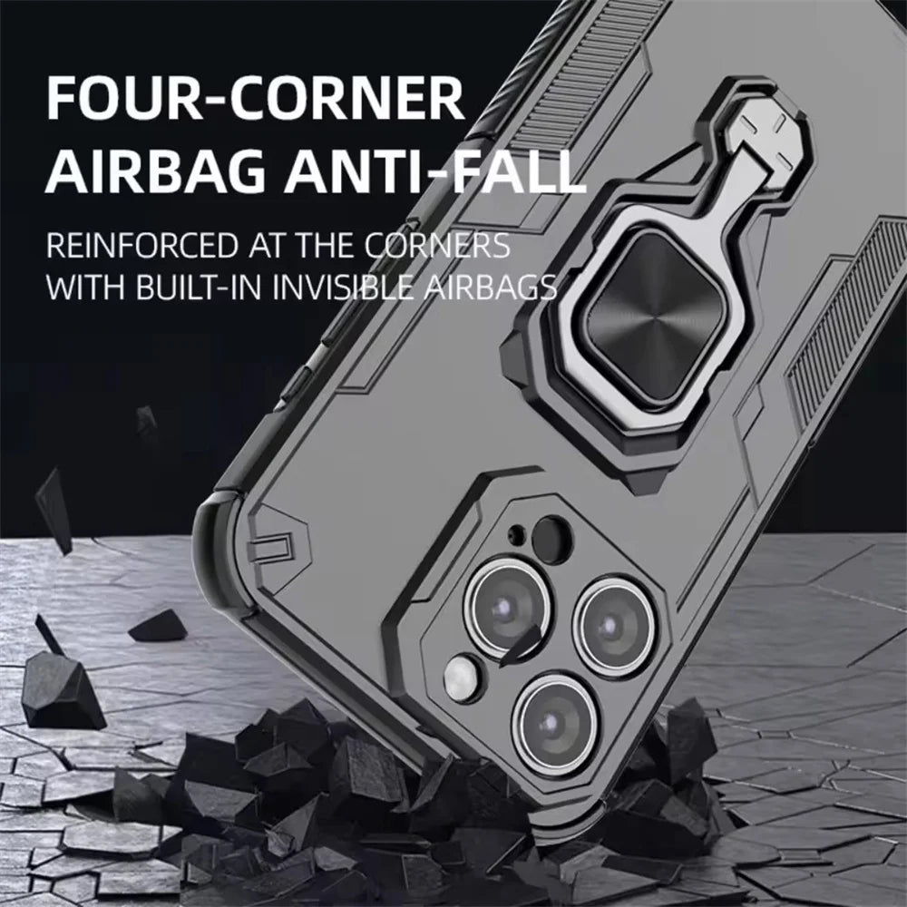 Durable Multi-Function Magnetic Case with Metal Ring Holder for iPhone 15 Series