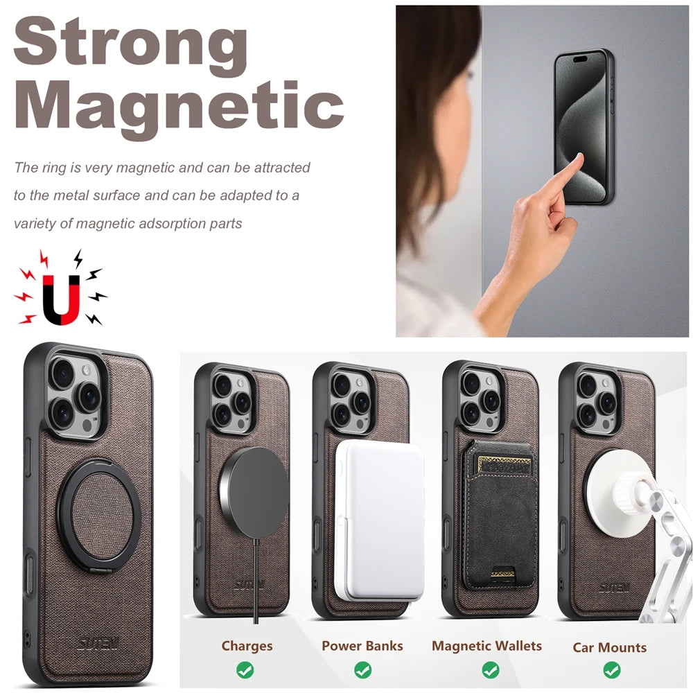 iPhone 16 Series Denim MagSafe Case with 360° Ring Bracket & Kickstand