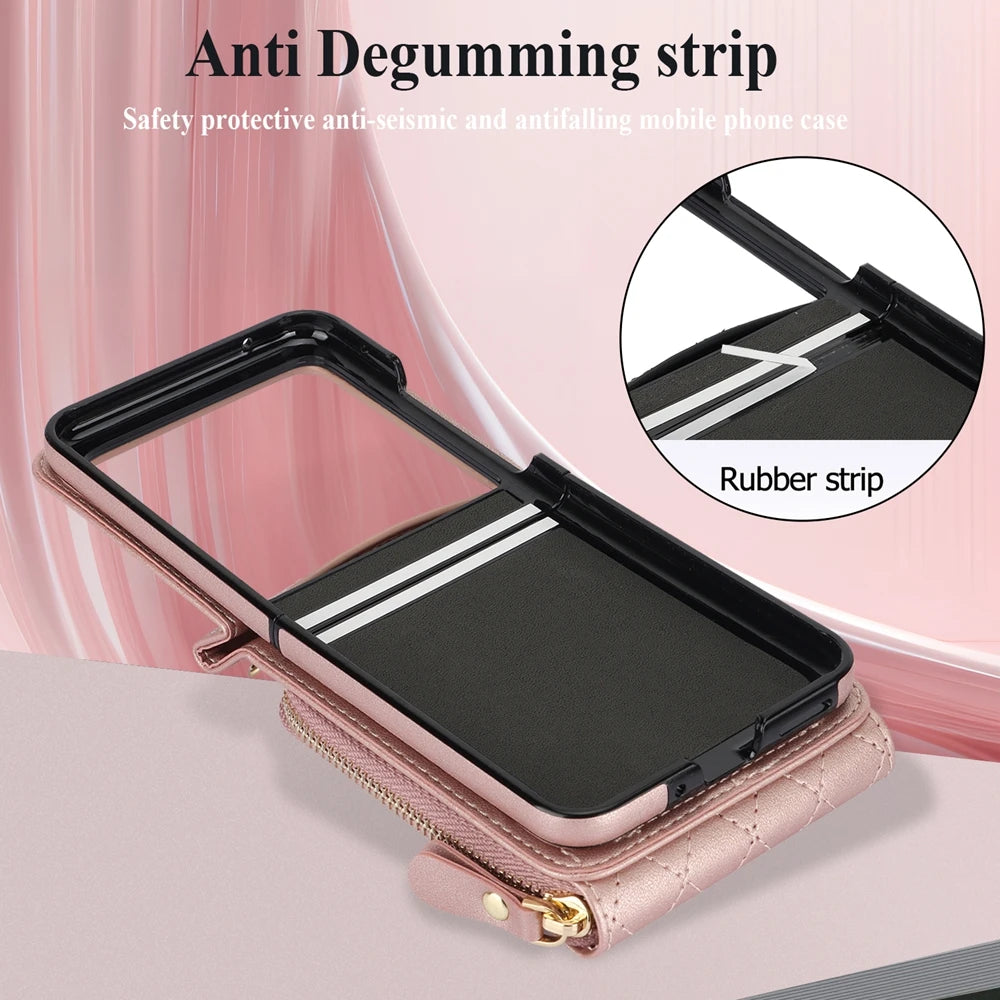 Shockproof Leather Crossbody Case with Lanyard and Wallet Pouch for Samsung Galaxy Z Flip 7