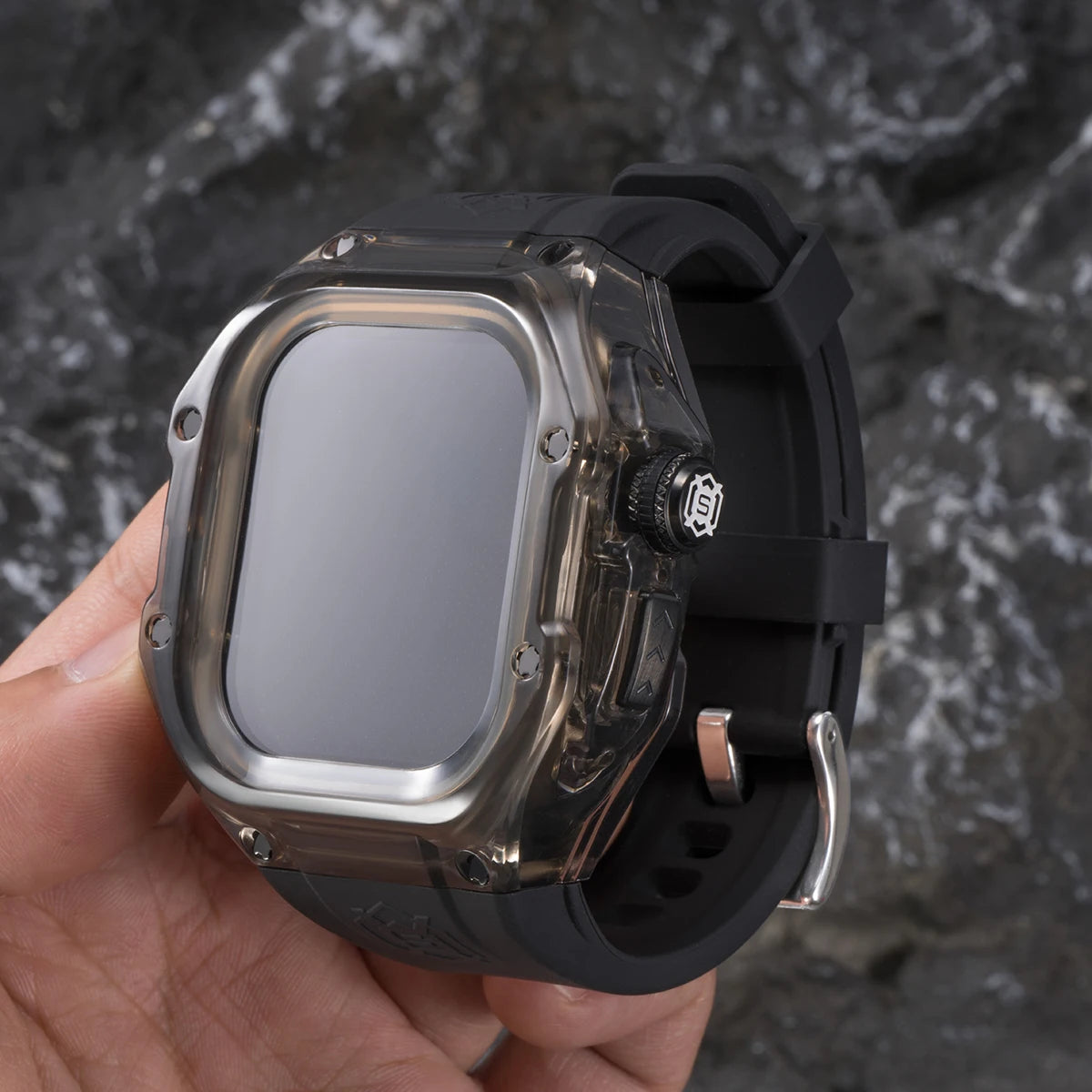 Luxury Transparent Protective Case with Silicone Strap for Apple Watch Ultra
