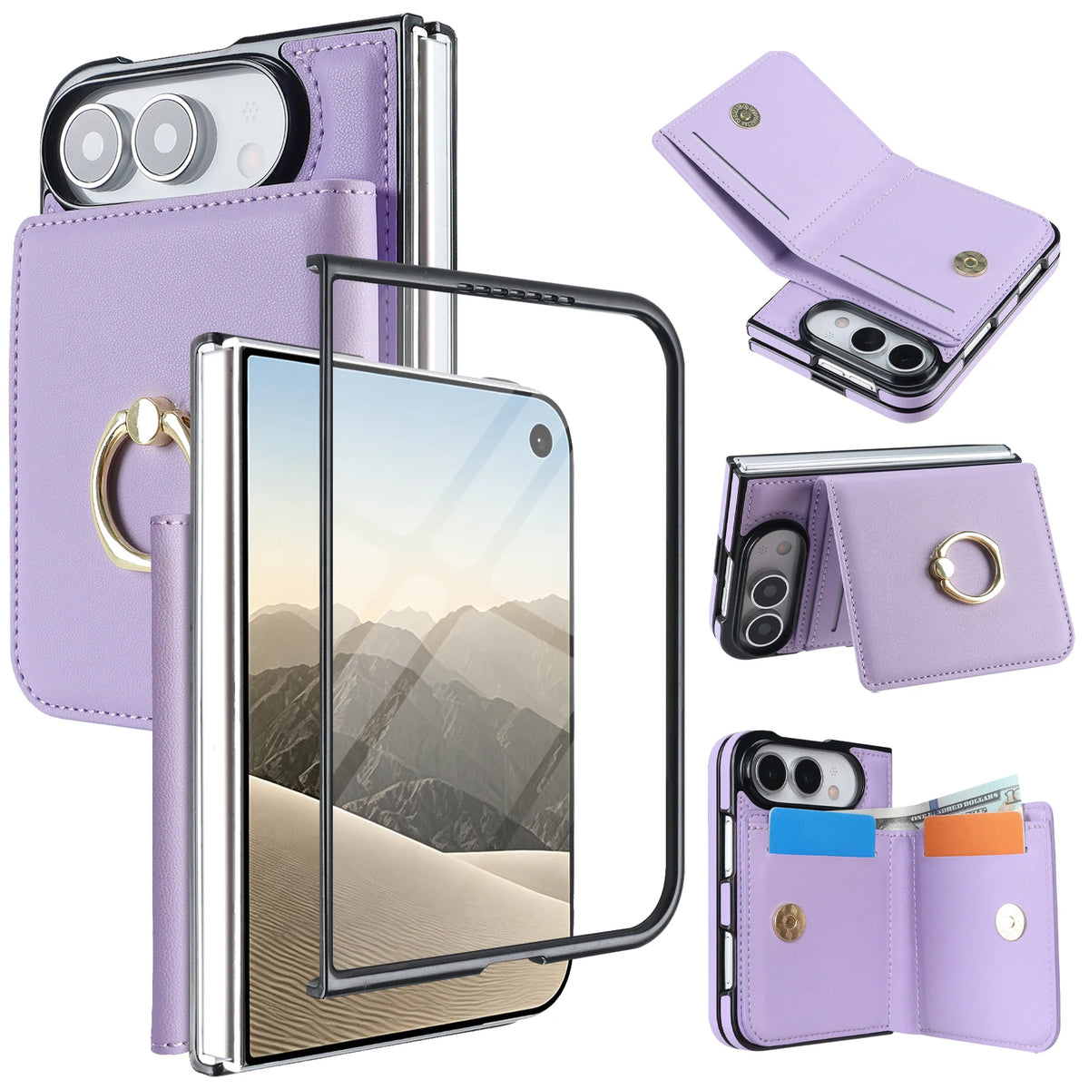 Textured Leather Vertical Flip Wallet Case with Built-In Kickstand for iPhone Duo