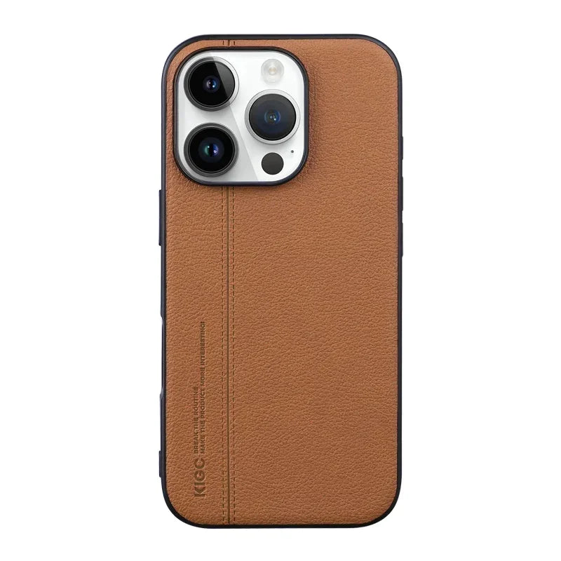 Skin-Friendly Plain Leather + TPU Case for iPhone 16 Series