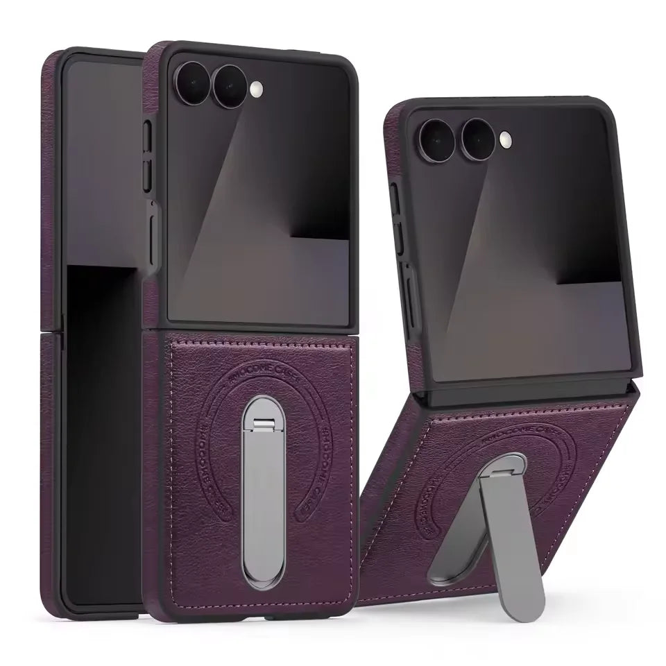 Samsung Galaxy Z Flip 7 PU Leather Magnetic Case with Stand