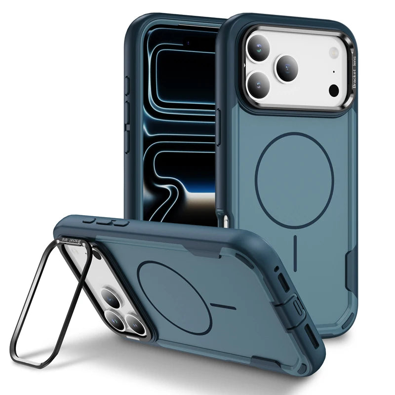 Durable Anti-Shock MagSafe Case with Built-in Lens Stand for iPhone 17 Series