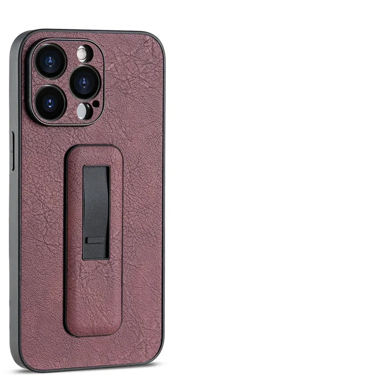 Professional PU Leather Armor Case with Grip Stand for iPhone 14 Series