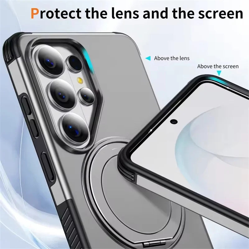 Shockproof Textured Bumper Case with 360° Rotating Magnetic Ring Stand for Samsung Galaxy S26 Series