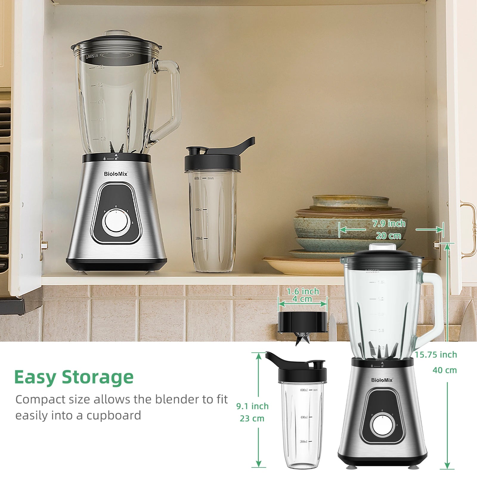 BioloMix 1300W Smoothie Maker with 1.5L Glass Jar