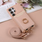 Lychee Grain Leather Crossbody Case with Adjustable D-Ring Strap and Card Wallet for Samsung Galaxy S23 Series