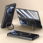 OPPO Find N6 Premium Leather PC Case with Rotating Ring Holder Stand and Privacy Glass