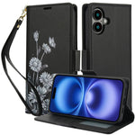 Premium Leather Flip Case with Card Slots & Wrist Strap for iPhone 16 Series