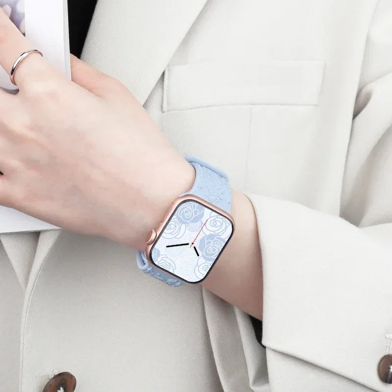 Floral Rose Engraved Bracelet Strap for Apple Watch