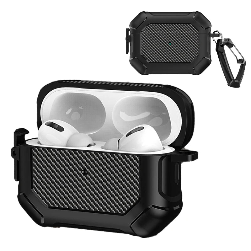 Carbon Fiber Shockproof Case with Side Switch & Hook for AirPods Pro