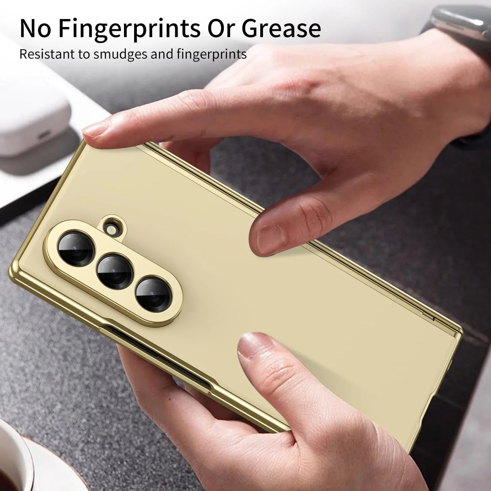 Samsung Galaxy Z Fold7 Matte Leather Case with Gold Edges & Durable Film
