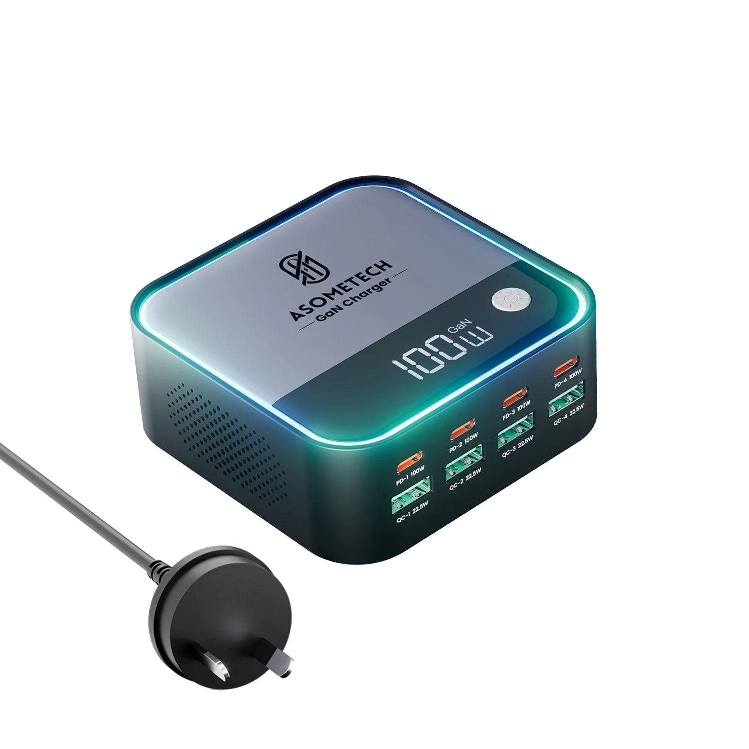 ASOMETECH 100W GaN 8-Port Fast Charger with Digital Display